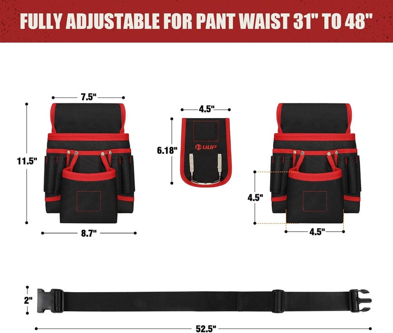 UUP Magnetic Tool Belt for Men, 26 Pockets Heavy Duty Tool Pouch, Magnet Holster Nail Utility Toolbelt Detachable Adjustable Waist Holder, Handyman Contractor Mechanic Plumber Roofer Valentine's Gift -Red - Image 2